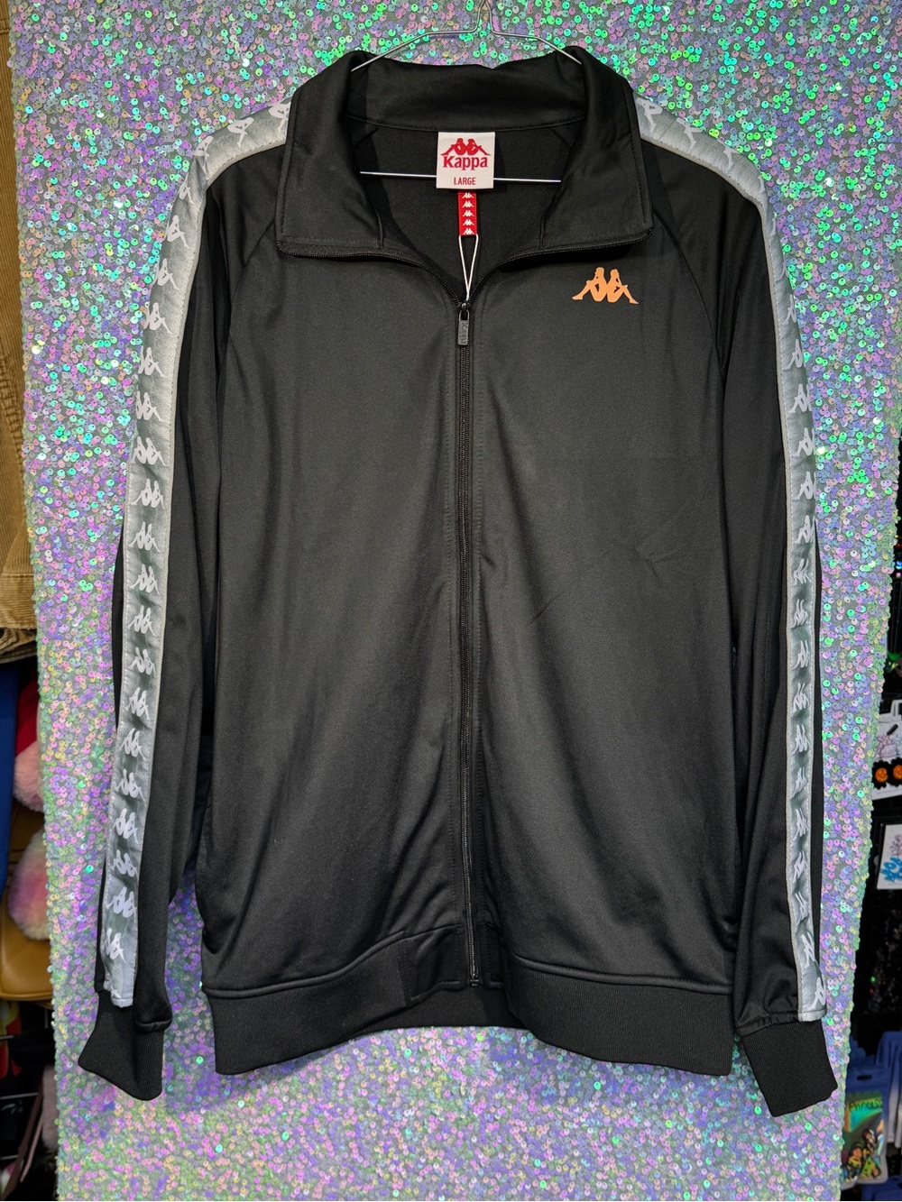NWT KAPPA 222 Black w. Orange Banda Full Zip Track Jacket